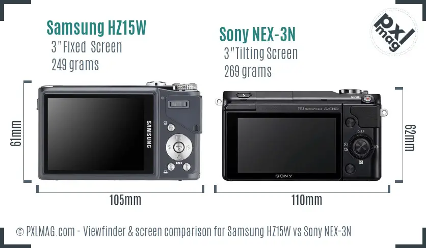 Samsung HZ15W vs Sony NEX-3N Screen and Viewfinder comparison