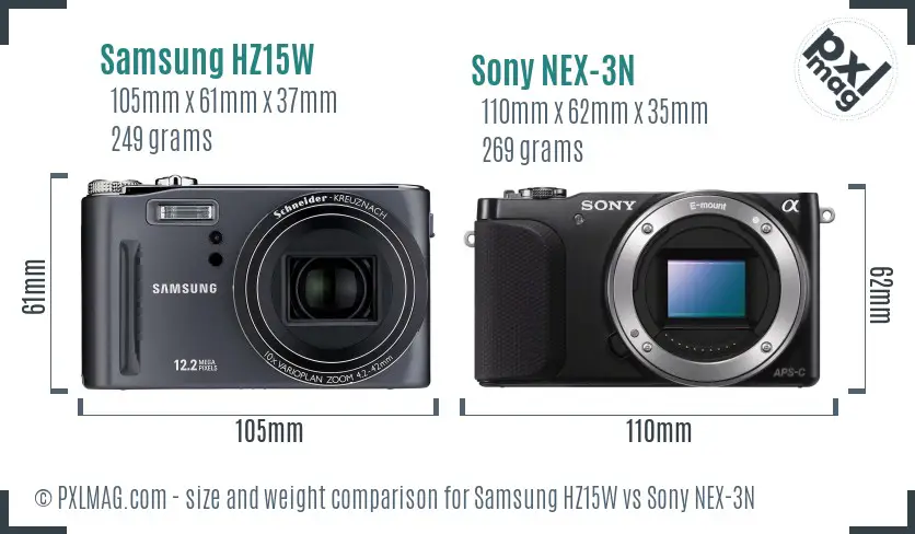 Samsung HZ15W vs Sony NEX-3N size comparison