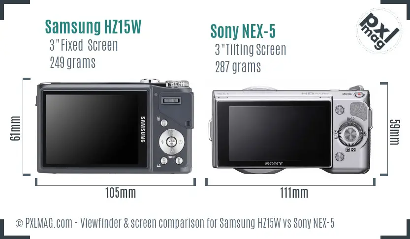 Samsung HZ15W vs Sony NEX-5 Screen and Viewfinder comparison