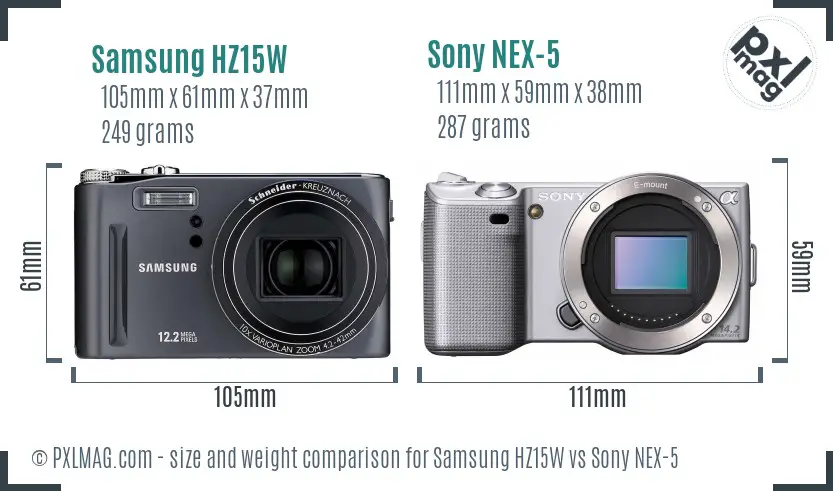 Samsung HZ15W vs Sony NEX-5 size comparison