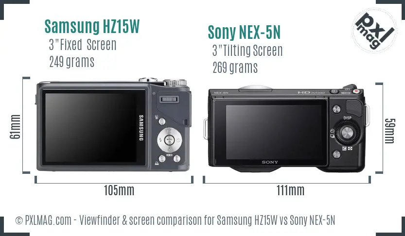 Samsung HZ15W vs Sony NEX-5N Screen and Viewfinder comparison