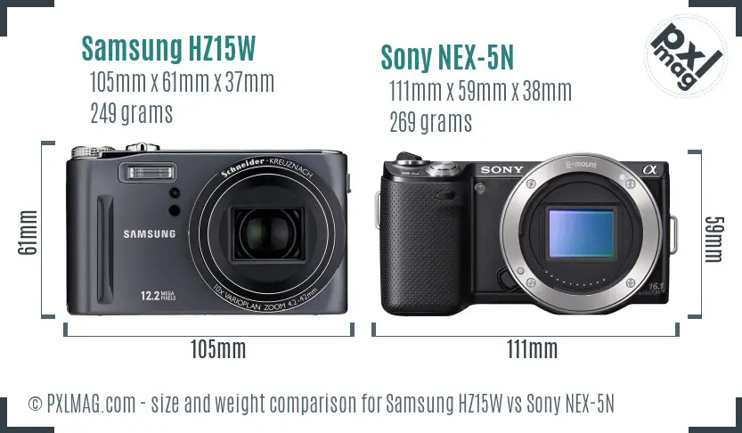 Samsung HZ15W vs Sony NEX-5N size comparison