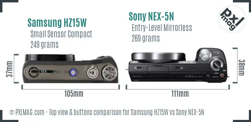 Samsung HZ15W vs Sony NEX-5N top view buttons comparison