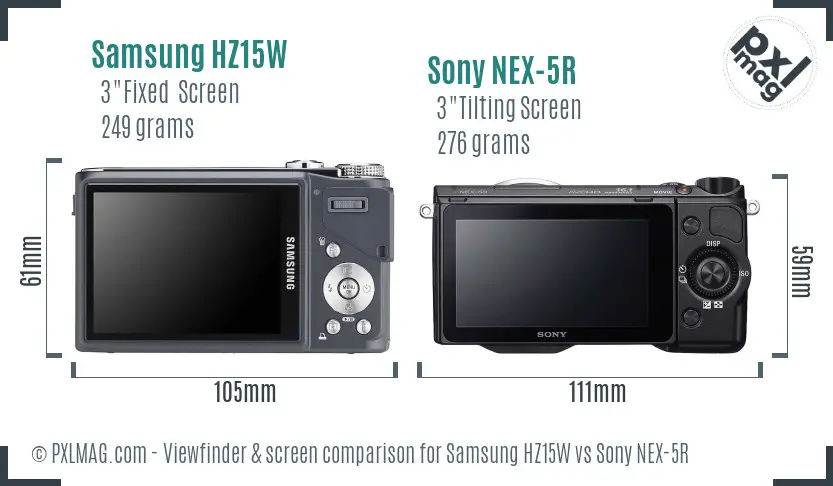 Samsung HZ15W vs Sony NEX-5R Screen and Viewfinder comparison