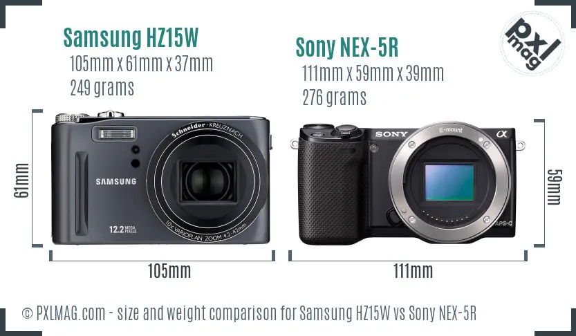 Samsung HZ15W vs Sony NEX-5R size comparison
