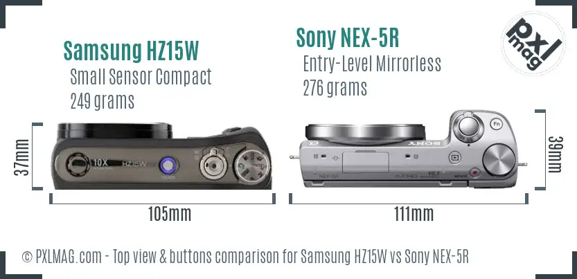 Samsung HZ15W vs Sony NEX-5R top view buttons comparison