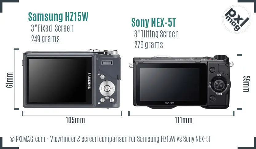 Samsung HZ15W vs Sony NEX-5T Screen and Viewfinder comparison
