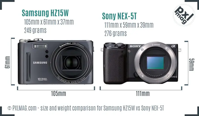 Samsung HZ15W vs Sony NEX-5T size comparison