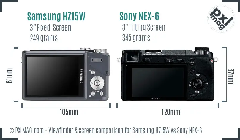 Samsung HZ15W vs Sony NEX-6 Screen and Viewfinder comparison