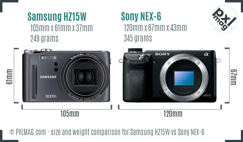 Samsung HZ15W vs Sony NEX-6 size comparison