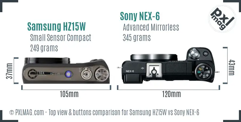 Samsung HZ15W vs Sony NEX-6 top view buttons comparison