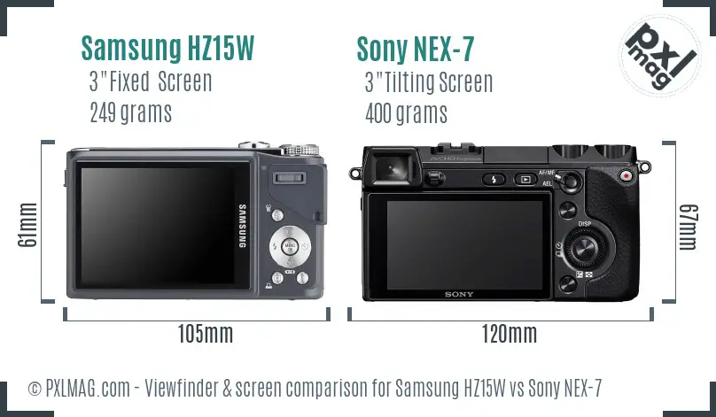 Samsung HZ15W vs Sony NEX-7 Screen and Viewfinder comparison