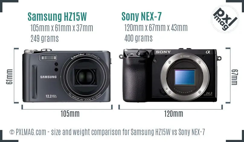 Samsung HZ15W vs Sony NEX-7 size comparison