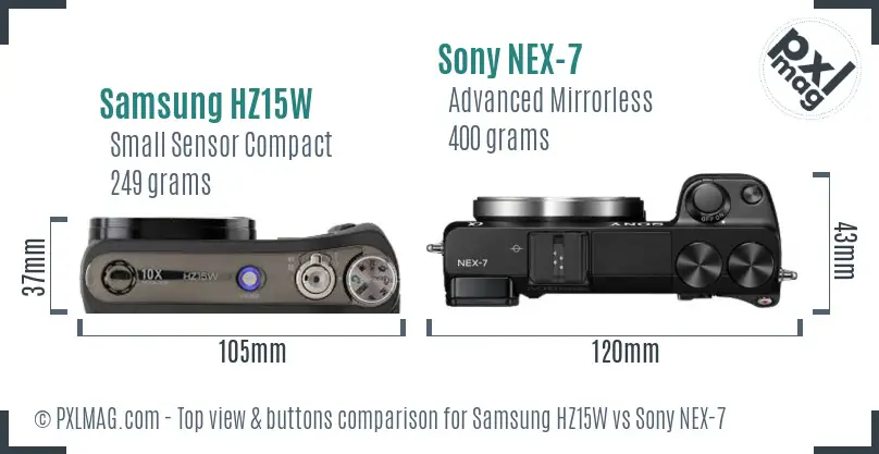 Samsung HZ15W vs Sony NEX-7 top view buttons comparison
