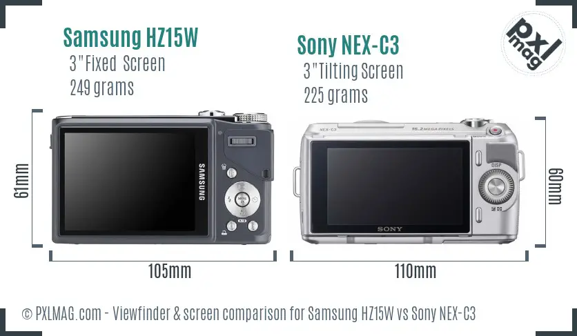 Samsung HZ15W vs Sony NEX-C3 Screen and Viewfinder comparison