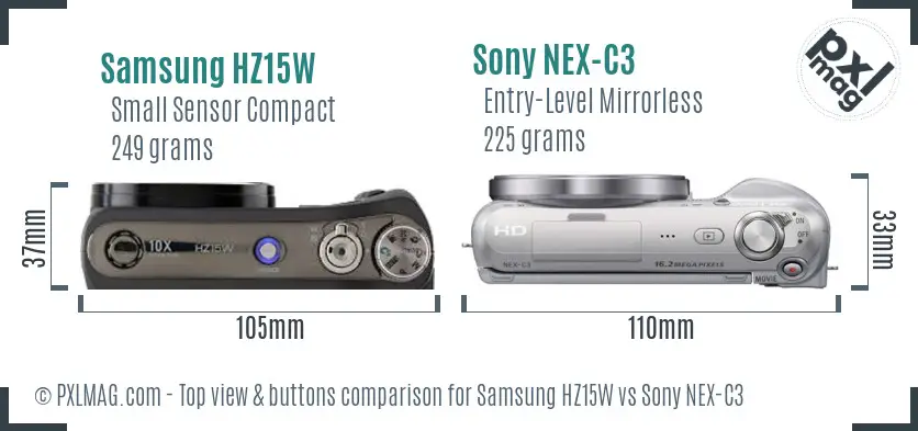 Samsung HZ15W vs Sony NEX-C3 top view buttons comparison