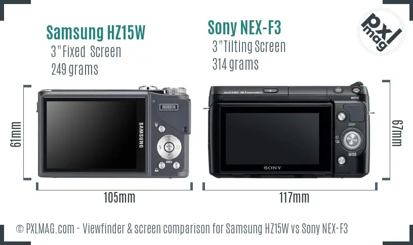 Samsung HZ15W vs Sony NEX-F3 Screen and Viewfinder comparison