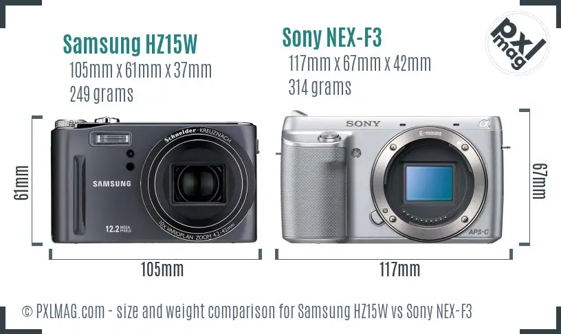 Samsung HZ15W vs Sony NEX-F3 size comparison