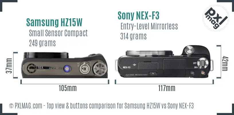 Samsung HZ15W vs Sony NEX-F3 top view buttons comparison