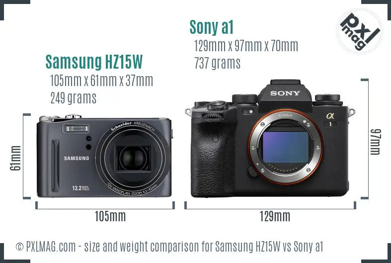 Samsung HZ15W vs Sony a1 size comparison