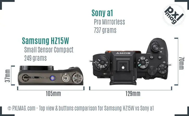 Samsung HZ15W vs Sony a1 top view buttons comparison