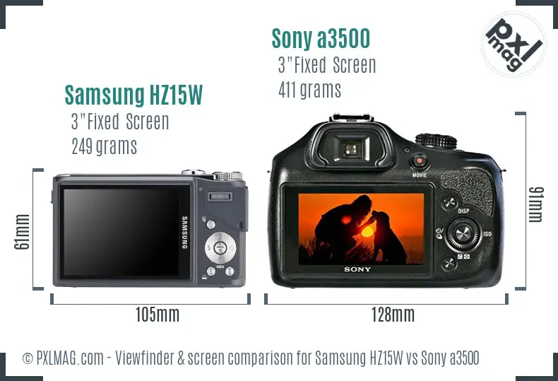 Samsung HZ15W vs Sony a3500 Screen and Viewfinder comparison