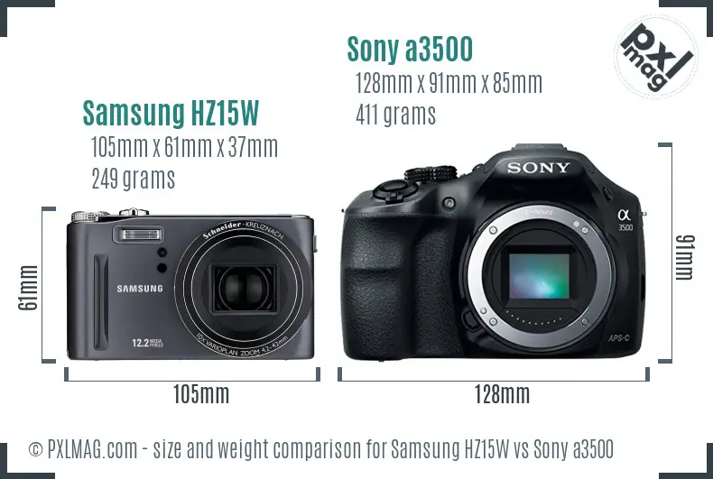 Samsung HZ15W vs Sony a3500 size comparison