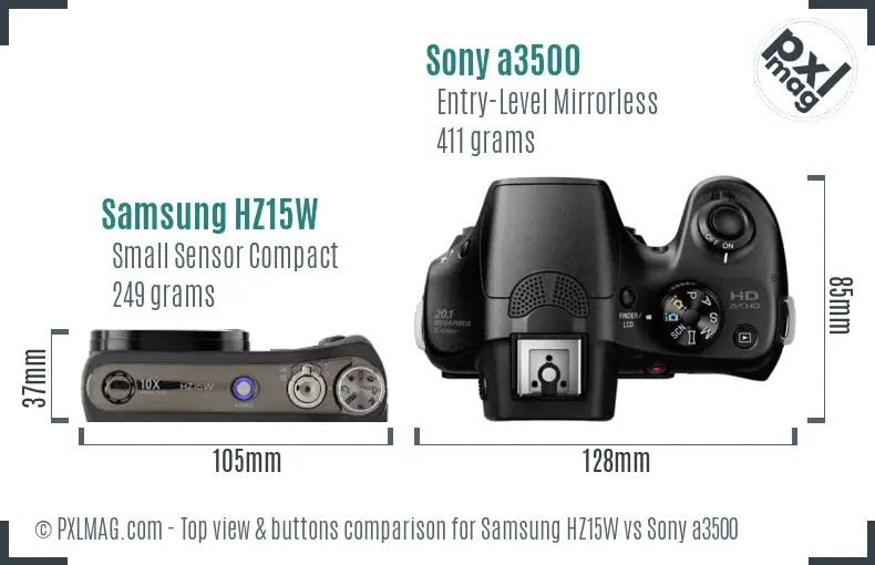Samsung HZ15W vs Sony a3500 top view buttons comparison