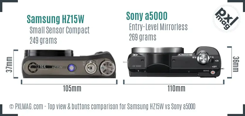 Samsung HZ15W vs Sony a5000 top view buttons comparison