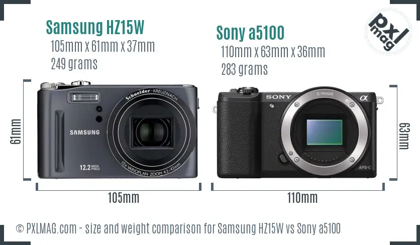 Samsung HZ15W vs Sony a5100 size comparison