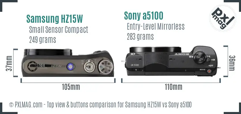 Samsung HZ15W vs Sony a5100 top view buttons comparison