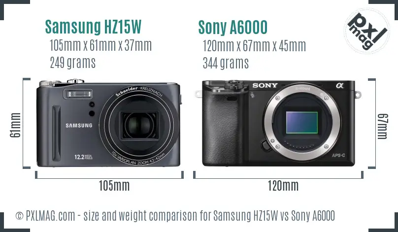 Samsung HZ15W vs Sony A6000 size comparison