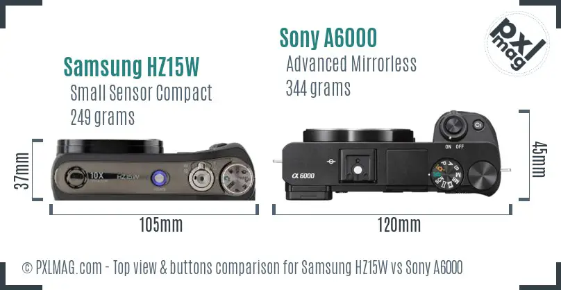 Samsung HZ15W vs Sony A6000 top view buttons comparison