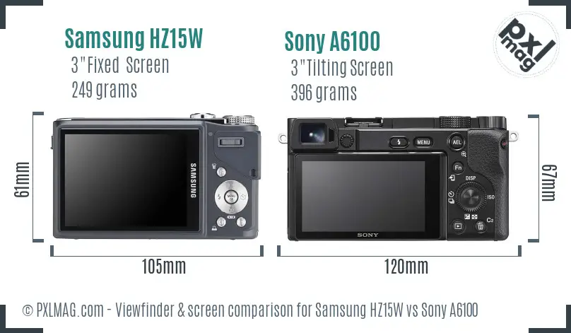 Samsung HZ15W vs Sony A6100 Screen and Viewfinder comparison