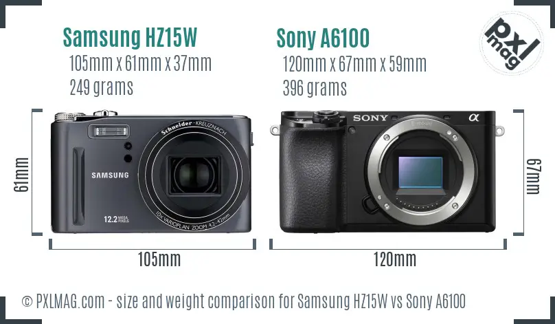 Samsung HZ15W vs Sony A6100 size comparison