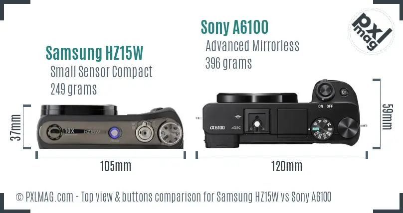 Samsung HZ15W vs Sony A6100 top view buttons comparison
