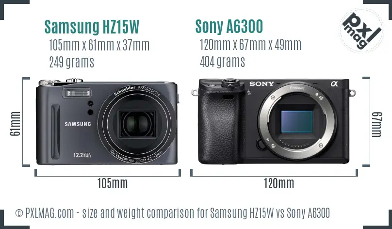 Samsung HZ15W vs Sony A6300 size comparison