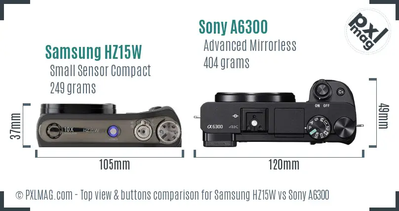 Samsung HZ15W vs Sony A6300 top view buttons comparison