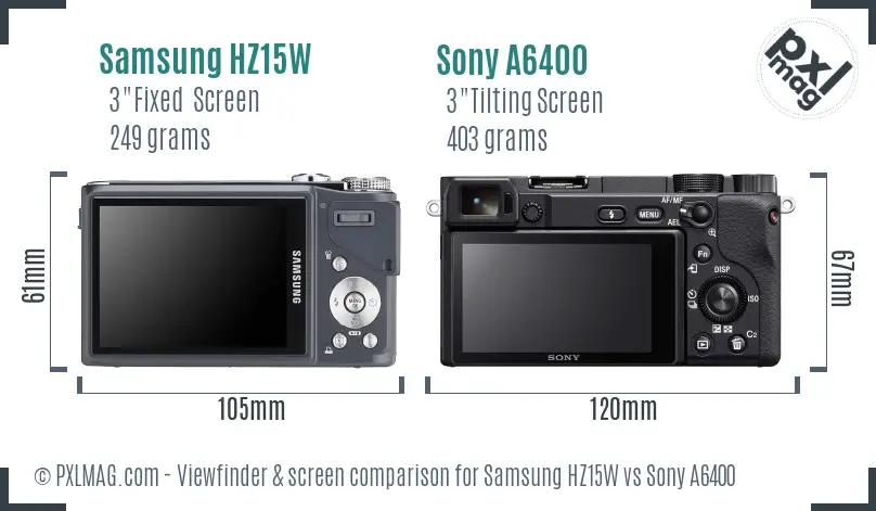 Samsung HZ15W vs Sony A6400 Screen and Viewfinder comparison