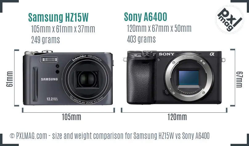 Samsung HZ15W vs Sony A6400 size comparison