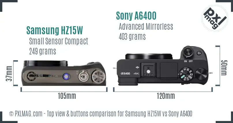 Samsung HZ15W vs Sony A6400 top view buttons comparison