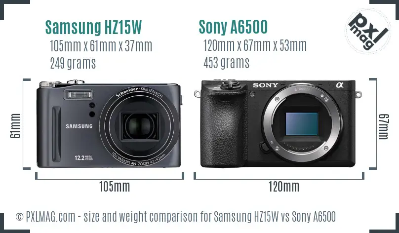 Samsung HZ15W vs Sony A6500 size comparison