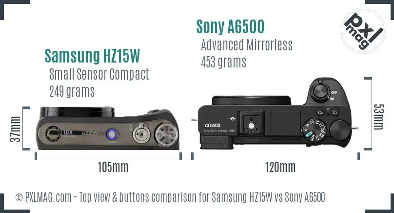 Samsung HZ15W vs Sony A6500 top view buttons comparison