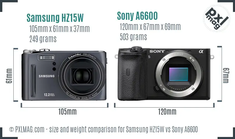 Samsung HZ15W vs Sony A6600 size comparison