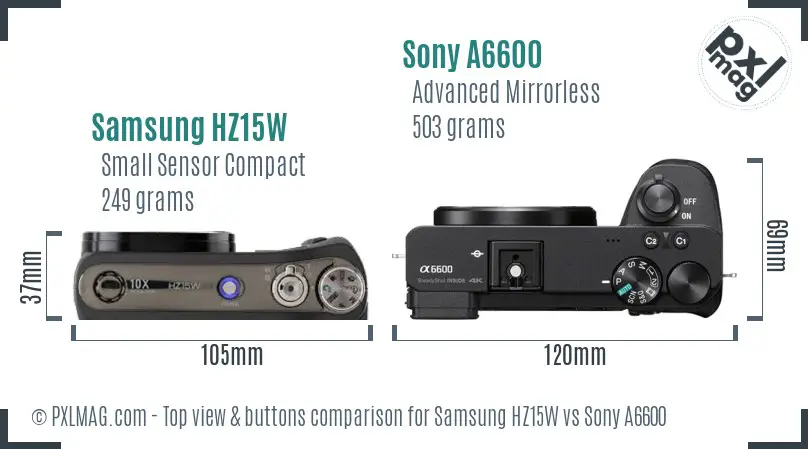 Samsung HZ15W vs Sony A6600 top view buttons comparison
