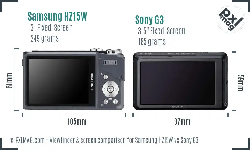 Samsung HZ15W vs Sony G3 Screen and Viewfinder comparison