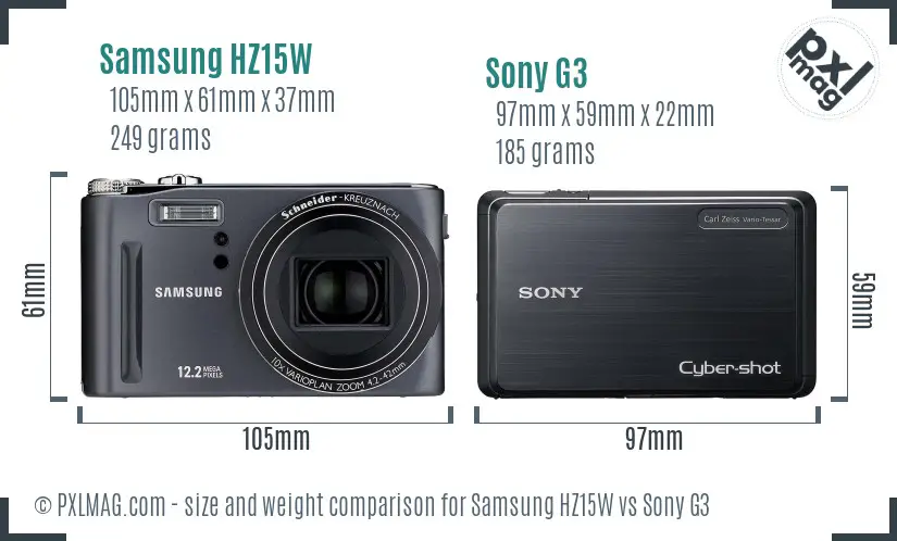 Samsung HZ15W vs Sony G3 size comparison