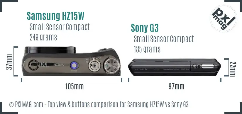 Samsung HZ15W vs Sony G3 top view buttons comparison