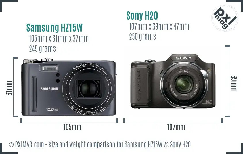 Samsung HZ15W vs Sony H20 size comparison