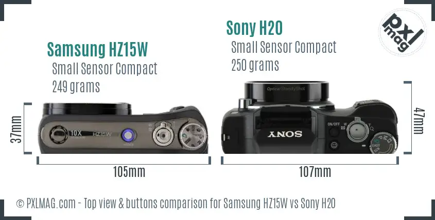 Samsung HZ15W vs Sony H20 top view buttons comparison